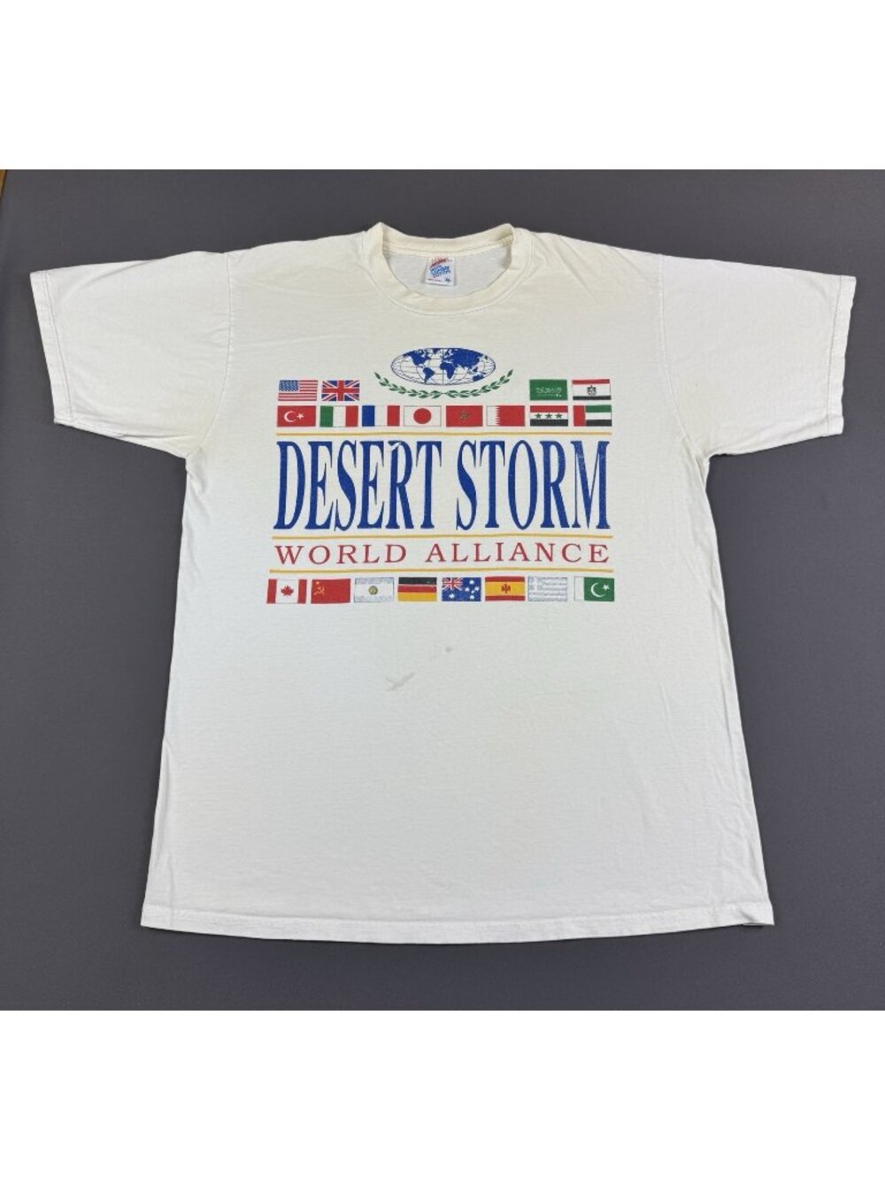 Rare Vintage 90s Jerzees XL Desert Storm World Alliance War USA White Tee